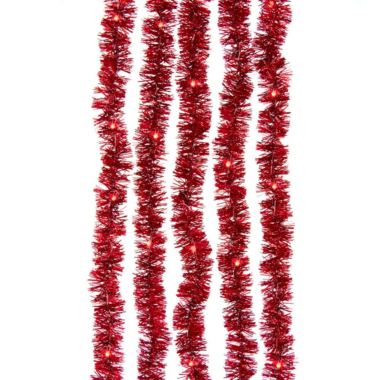 KSA LED Lighted Tinsel Cascading Superbright Christmas Lights - 6.5' - Red Lights - 100 ct